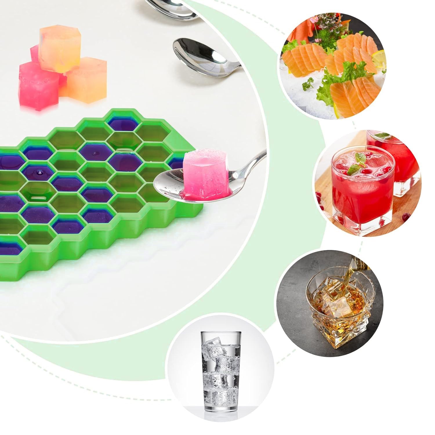 Kitchen4U Silicone Ice Cube Tray, Molds, Easy-Release and Flexible 37 Ice cubes, for Whiskey Cocktail, Stackable and Safe Ice Cube Honeycomb Small Cubes Fridge Bar Soft. Tray 1pc